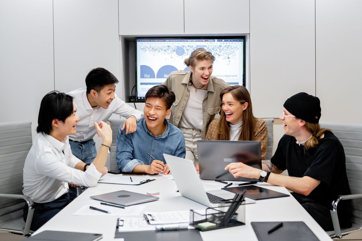 A team collaborating at work